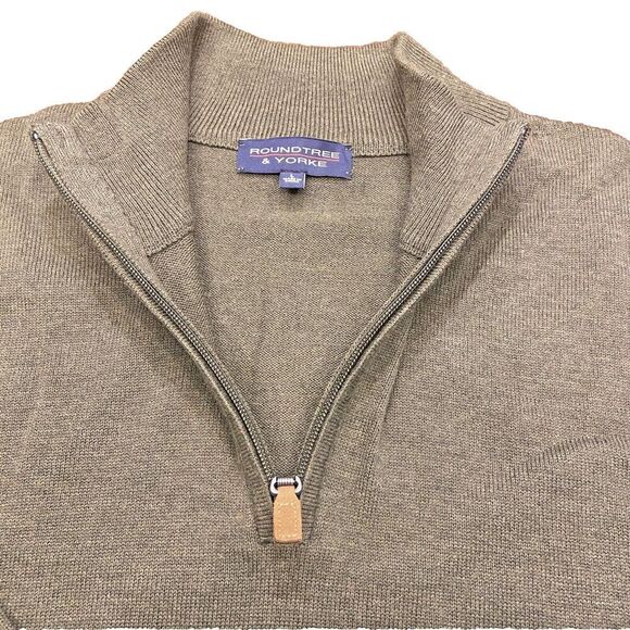 Roundtree & Yorke Mens Sweater 1/4 Zip Mock Neck Sage Green Knit Pullover Size L - Picture 4 of 8